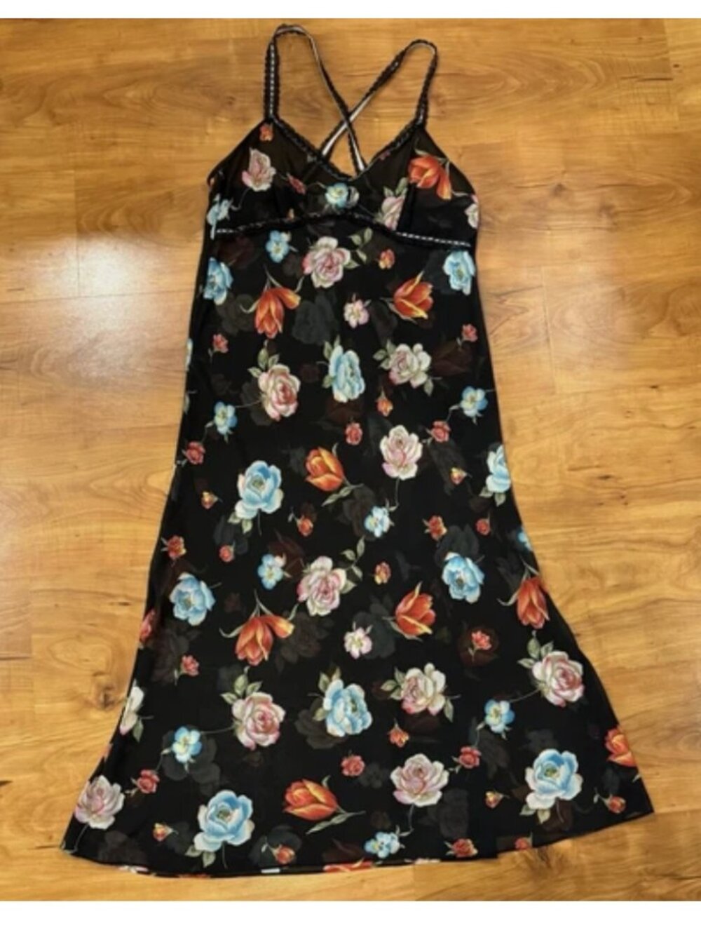 Intimates by Flora Large Slip Dress Nightgown Sheer Floral Lace Romantic